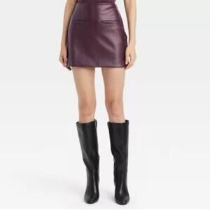 NEW A NEW DAY Faux Leather Mini Skirt Purple Size 14 Zip Closure Preppy Chic